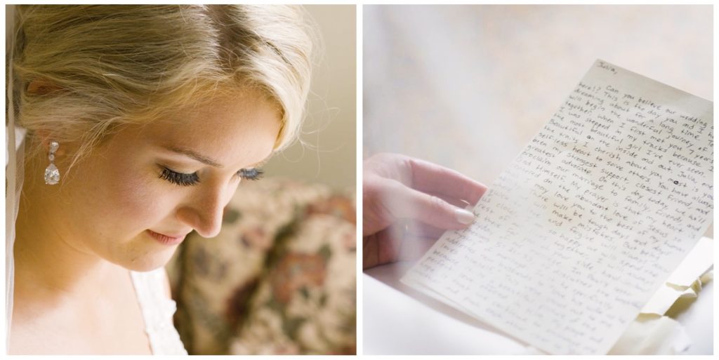 bride reads wedding letter from her groom