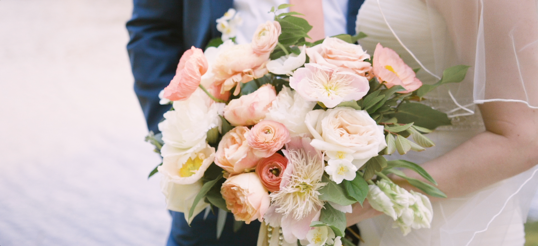 Bride and groom with flowers