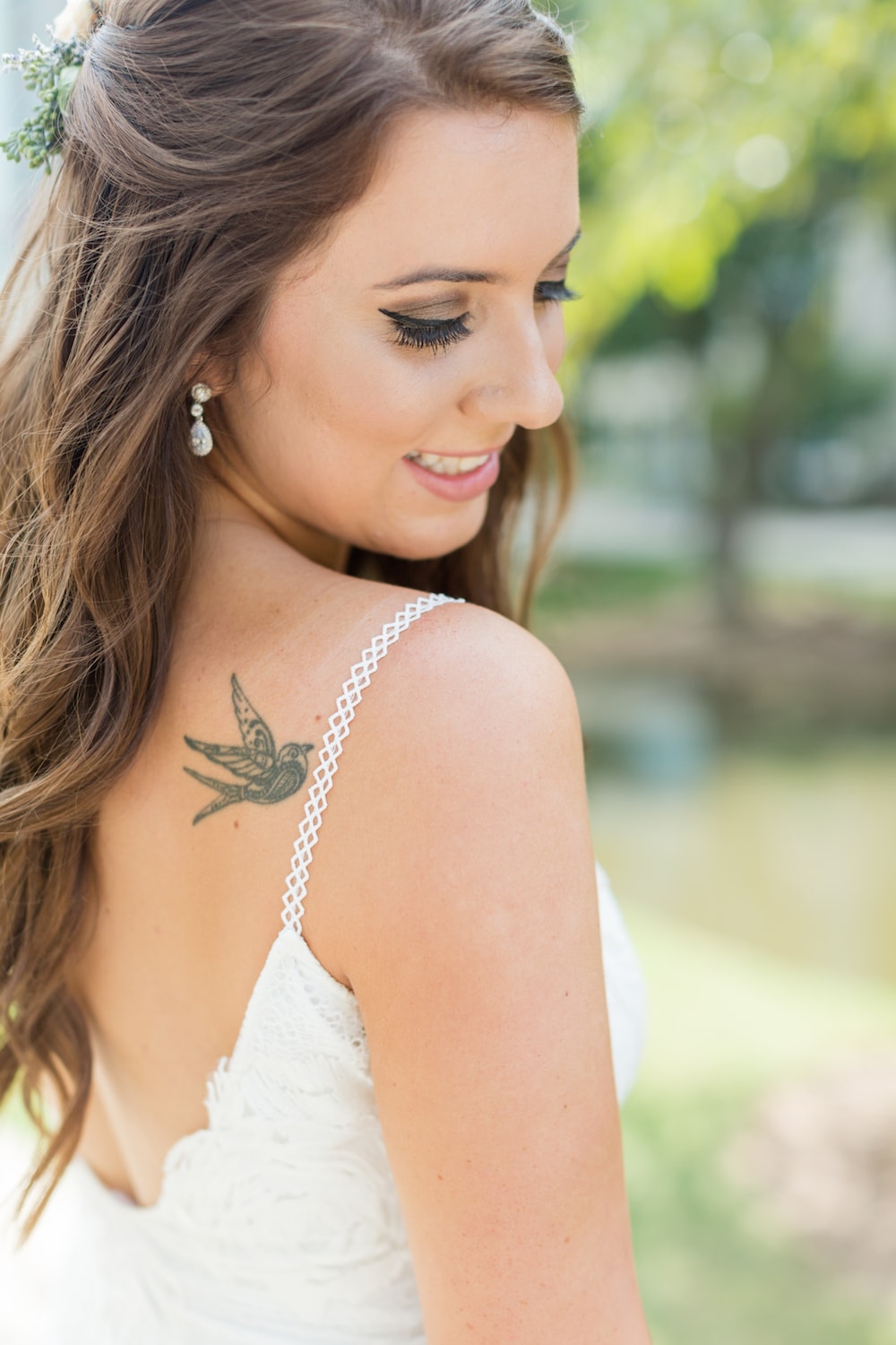 bride looking over her shoulder